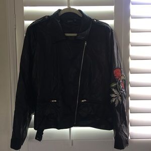 Embroidered Leather Biker Jacket